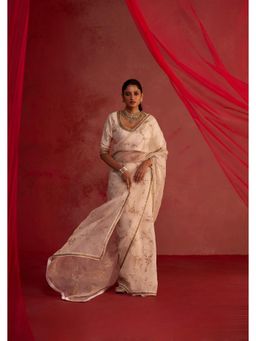 Rhua India - Ivory Niyati Saree with Stitched Blouse and Petticoat