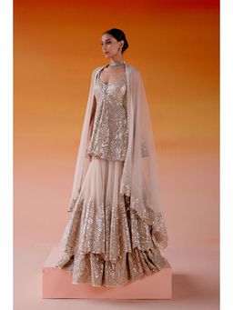 Twenty Nine - Ivory Layered Skirt with Peplum Top and Dupatta