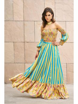 CINCIN Fashion - Multicolor Printed Off Shoulder Crop Top with Maxi Skirt