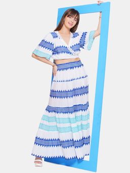 CINCIN Fashion - White Geometrical Print Skirt with Top