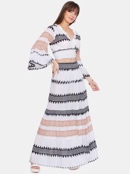 CINCIN Fashion - White Bell Sleeved Printed Skirt with Top