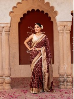 Zal from Benaras - Maroon Pure Chiffon Banarasi Silk Handloom Saree with Unstitched Blouse
