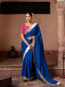 Zal from Benaras - Royal Blue Georgette Handloom Gota Patti Saree with Unstitched Blouse