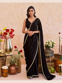 Taro India - Black Siyahi Saree With Stitched Blouse