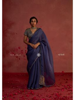 Rhua India - Blue Revati Saree with Stitched Blouse and Petticoat