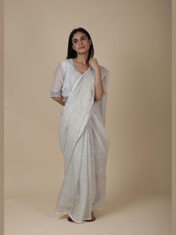 Rhua India - Ivory Sia Saree with Stitched Blouse and Petticoat
