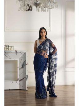 Dareiss - Elysara Midnight Blue Saree with Stitched Blouse and Petticoat