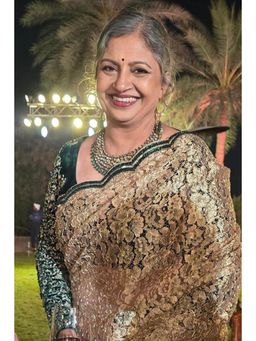 Dareiss - Gold Lace Saree with Stitched Blouse and Petticoat