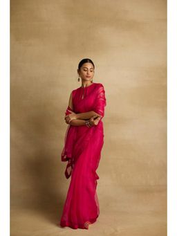 Rhua India - Pink Ziya Saree with Stitched Blouse and Petticoat