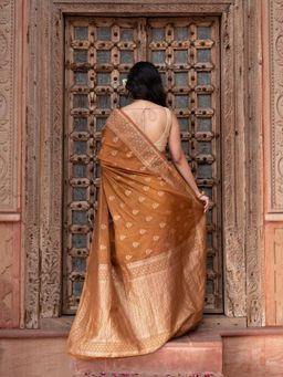 Zal from Benaras - Coffee Pure Katan Silk Banarasi Handloom Saree with Unstitched Blouse