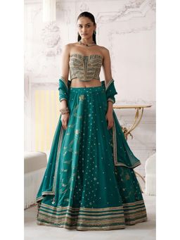 Basanti Kapde aur Koffee - Teal The Royal Lehenga with Corset and Dupatta