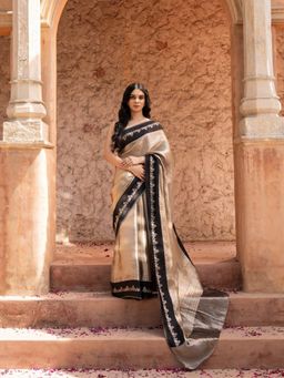 Zal from Benaras - Black Pure Tissue Silk Banarasi Brocade Handloom Saree with Unstitched Blouse