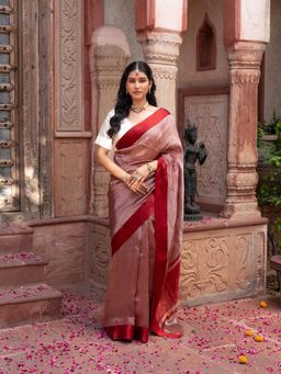 Zal from Benaras - Maroon Pure Tissue Silk Banarasi Handloom Saree with Unstitched Blouse
