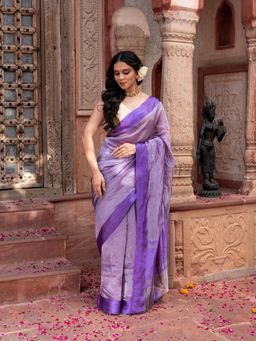 Zal from Benaras - Purple Pure Tissue Silk Handloom Saree with Unstitched Blouse