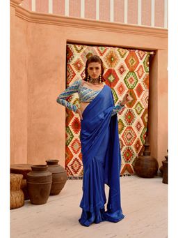 PALLAVI JAIPUR - Cobalt Blue Drape Saree with 'princess Blouse