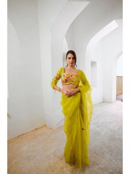 PALLAVI JAIPUR - Gulbahar Lemon Green Dil-Bagh Saree with Stitched Blouse