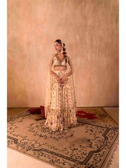 MEHAK MURPANA - Print Embroidered Ivory Choli With Lehenga And Dupatta