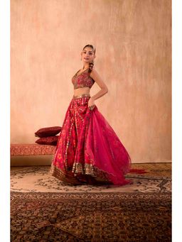 MEHAK MURPANA - Print Embroidered Pink Choli With Lehenga And Dupatta