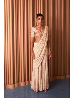 Rishi & Vibhuti - Sunlee Ivory Sharara Saree With Stitched Blouse