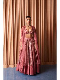 Rishi & Vibhuti - Frost Rust Lehanga With Blouse And Dupatta