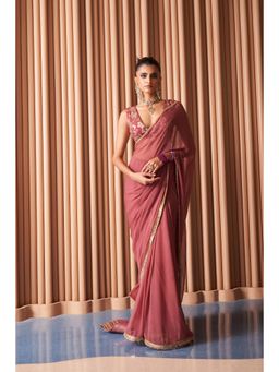 Rishi & Vibhuti - Clarie 6 Yards Rust Saree With Stitched Blouse