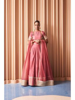 Rishi & Vibhuti - Vintage Rose Pink Lehanga With Blouse And Dupatta