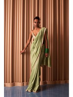 Rishi & Vibhuti - Sheen Green Saree With Stitched Blouse