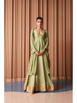 Rishi & Vibhuti - Amelia Green Lehenga With Skirt And Dupatta