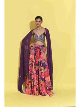 Rishi & Vibhuti - Swirl Purple Lehenga With Blouse And Dupatta