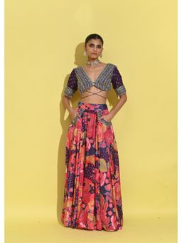 Rishi & Vibhuti - Berry Martini Purple Top With Skirt