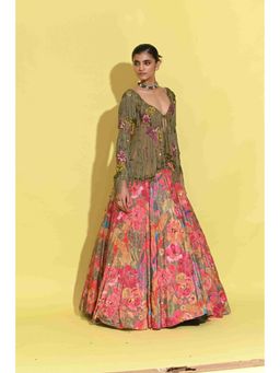Rishi & Vibhuti - Gul Peplum Olive Jacket With Lehenga