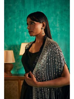 SHIAN - Black Indo Western Skirt with Blouse and Cape