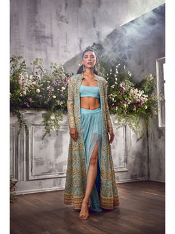 SHIAN - Powder Blue Gota Jacket With Pick-Up Skirt And Blouse