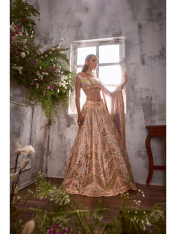 SHIAN - Peach Gota Lehenga with Blouse and Ombre Dupatta