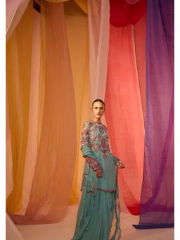 SHIAN - Aqua Kurta With Drape Skirt and Frill Dupatta