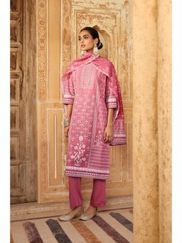 Soch - Women Pink Cotton Floral Kurta with Pant & Dupatta (Set of 3)