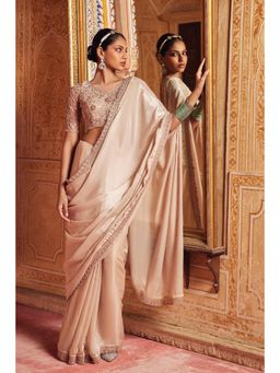 Soch - Womens Beige Organza Saree With Sequins Work with Unstitched Blouse