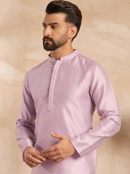 ETHNIC BAY - Men Polyester Lavender Self Design Kurta