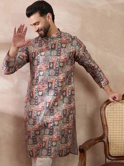 ETHNIC BAY - Multi-Colour Silk Blend Abstract Straight Kurta