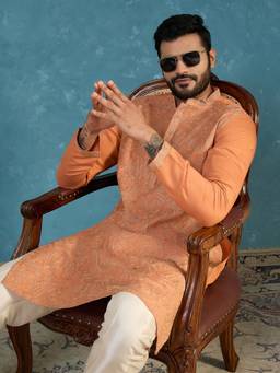 ETHNIC BAY - Peach Embroidered Modal Regular Kurta