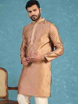 ETHNIC BAY - Men Brown Jacquard Full Sleeves Kurta