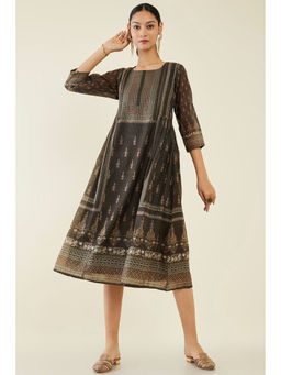 Soch - Women Olive Chanderi Printed Kurta