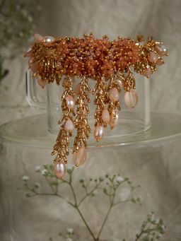 House of D'oro - Golden and Beige Stone and Pearls Hanging Bracelet