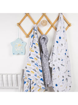 Kicks and Crawl - Multi-Color Adventure Muslin Swaddle (Pack Of 3)