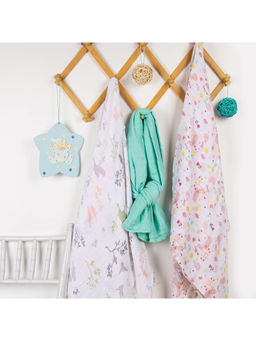 Kicks and Crawl - Multi-Color Birds And Bloom Muslin Swaddle (Pack Of 3)