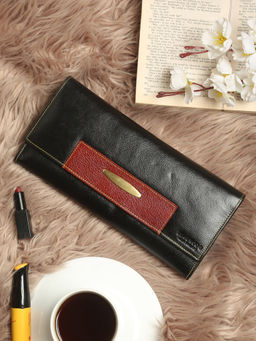Teakwood - Women Black Solid Two Fold Leather Wallet