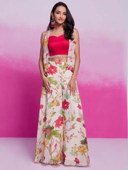 Odette - Women Magenta Floral Sweetheart Comfortable Co-Ord (Set of 3)