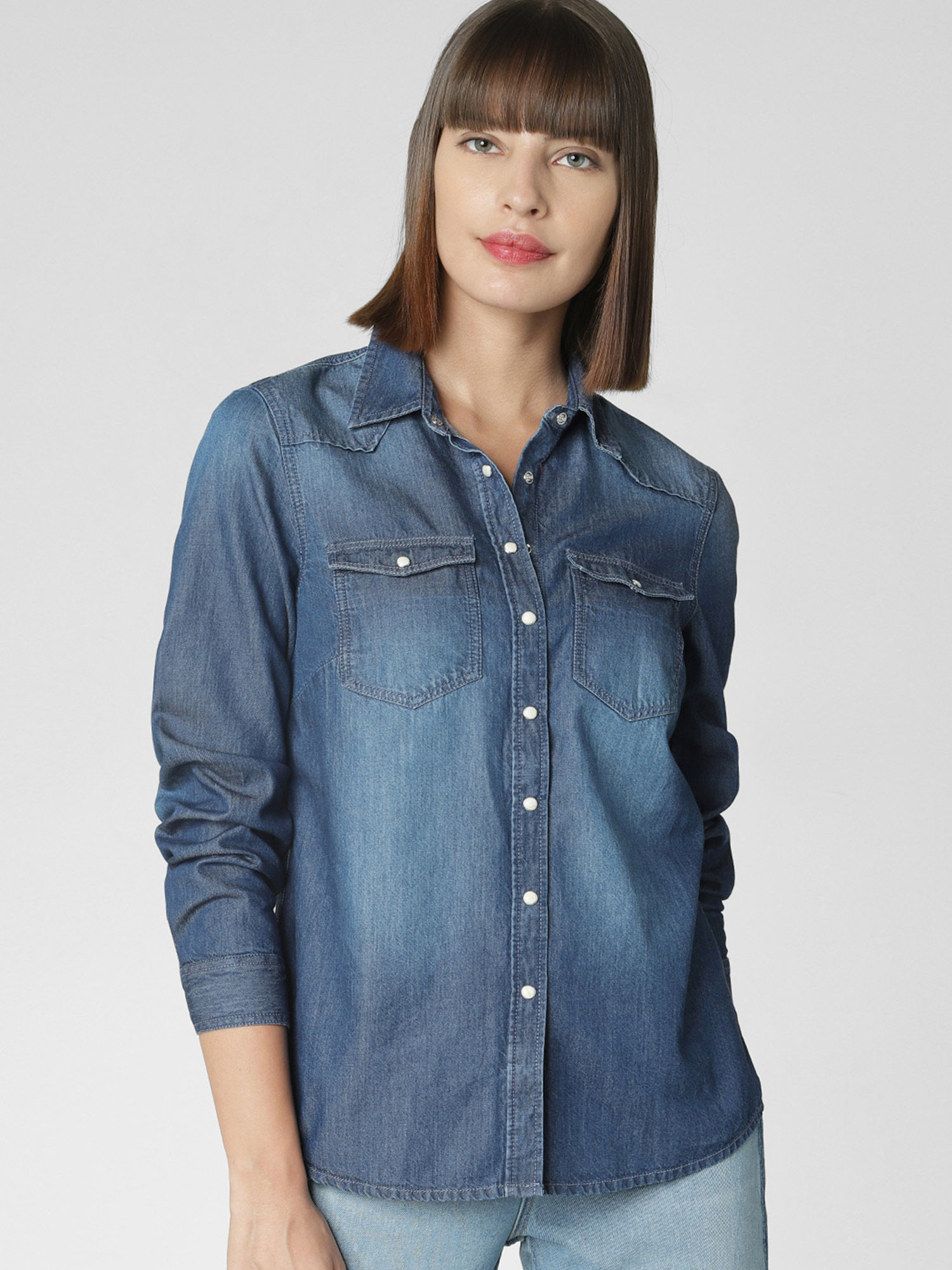 Buy VERO MODA Medium Blue Denim Shirt 