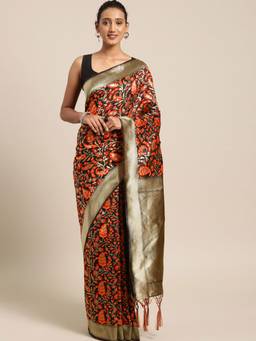 Stylee LIFESTYLE - Black Banarasi Silk Jacquard Saree