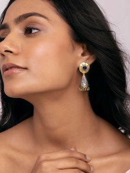Indya - Earthen BY INDYA Dual Tone Blue Multi Shape Jhumka Earrings